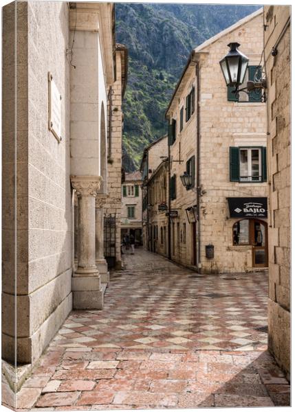 Narrow streets in the Old Town of Kotor in Montenegro Canvas Print by Steve Heap
