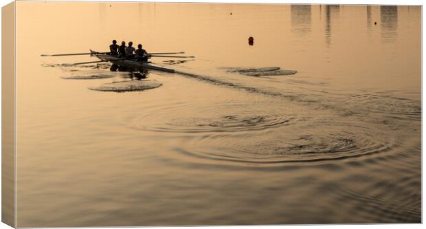 Team of four rowers practice in racing canoe Canvas Print by Steve Heap