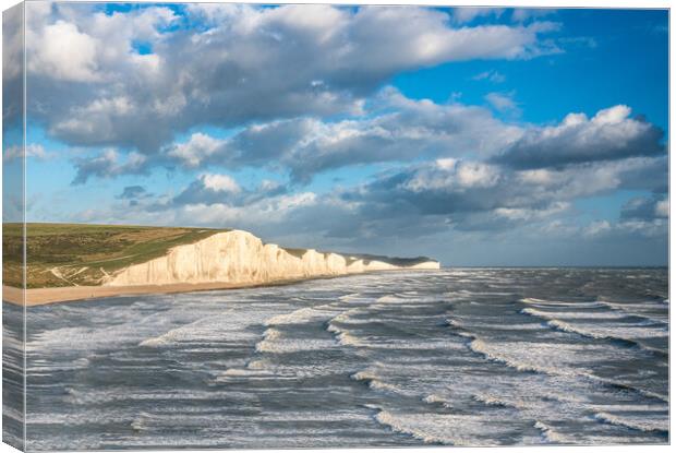 Seven Sisters chalk cliffs on stormy day Canvas Print by Steve Heap