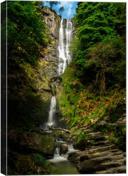 High waterfall of Pistyll Rhaeadr in Wales Canvas Print by Steve Heap