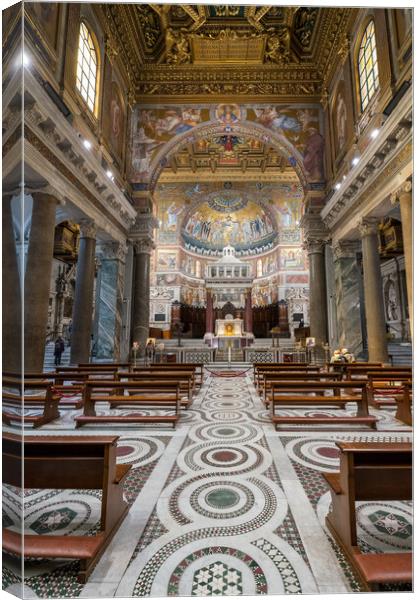 Interior of the Basilica of St Mary in Trastevere Canvas Print by Steve Heap