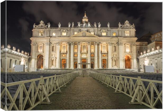 Entrance to St Peters Basilica at Easter Canvas Print by Steve Heap