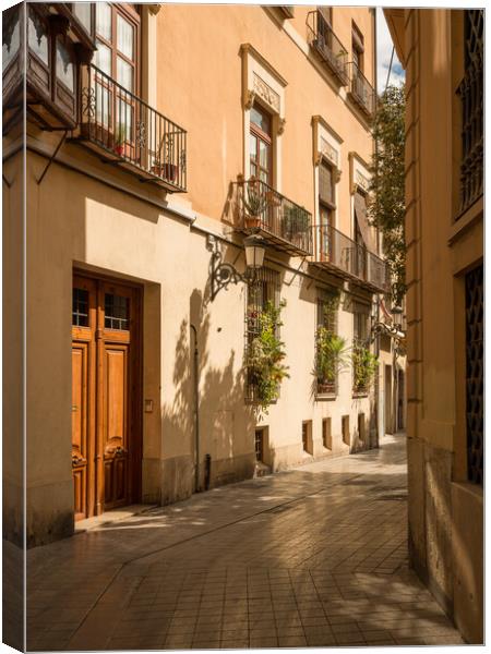 Narrow peaceful street in old town of Valencia Spain Canvas Print by Steve Heap