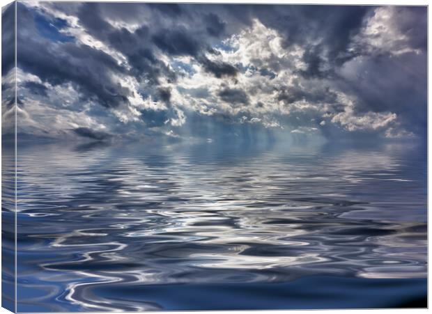 Backgrond image of stormy sky over a calm and reflective ocean Canvas Print by Steve Heap