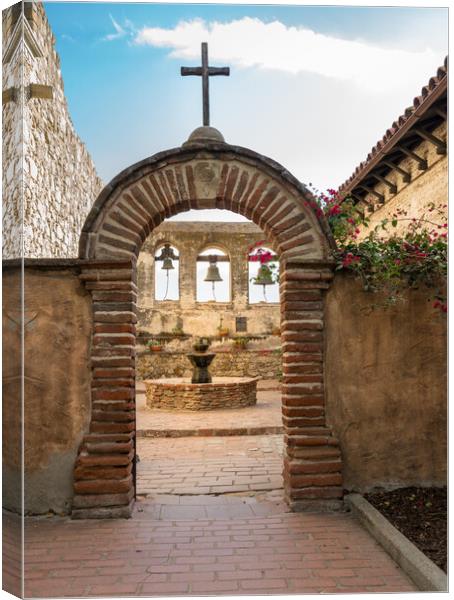 Bell tower in San Juan Capistrano mission Canvas Print by Steve Heap