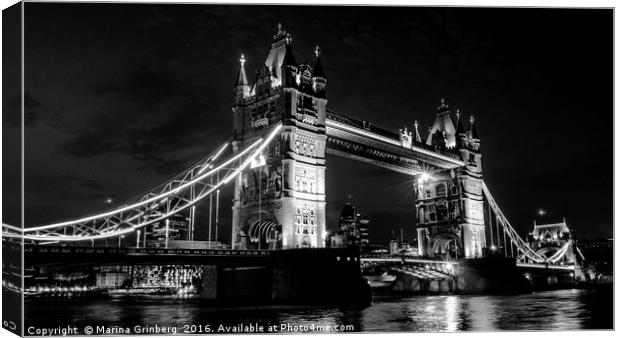 Tower Bridge at Night Canvas Print by MazzBerg 