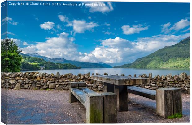 Seat by Loch Lomond Canvas Print by Claire Cairns