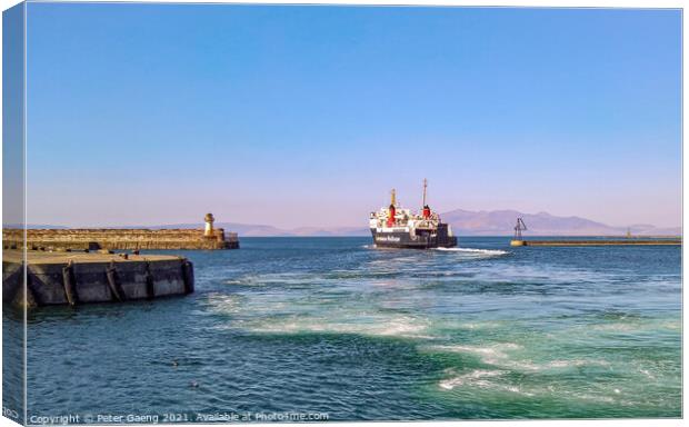 The Isle of Arran Ferry Leaving Ardrossan Harbour Canvas Print by Peter Gaeng