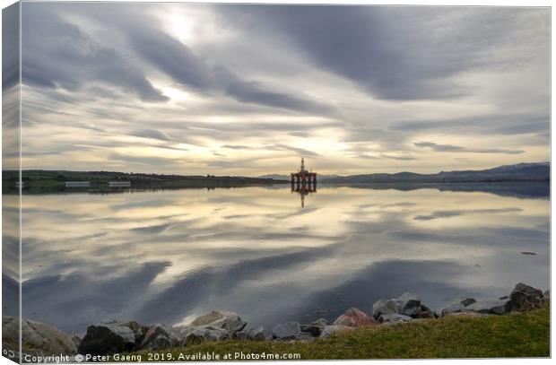 An Oilrig at Sunset over Cromarty Firth Canvas Print by Peter Gaeng