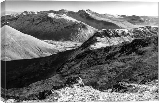 Mosedale and Scafell, monochrome Canvas Print by geoff shoults