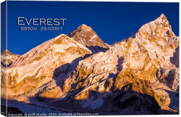 Everest, evening light Canvas Print by geoff shoults