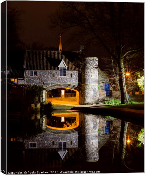 One minute of Pulls Ferry at Night. Canvas Print by Paula Sparkes