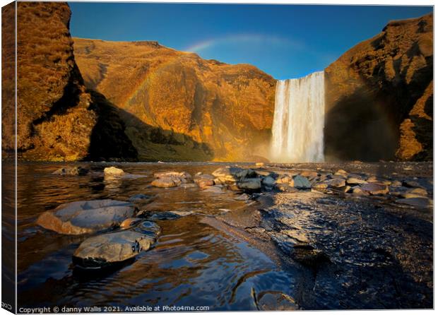 Iceland Waterfall at Sunset in Skógafoss Canvas Print by Danny Wallis