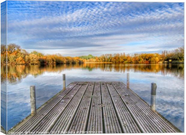 Tongwell Lake Landing Stage Canvas Print by Paul Freeman
