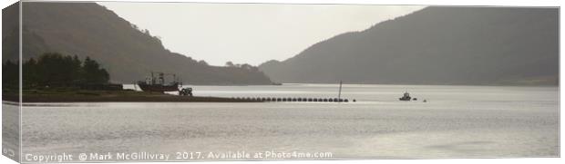 Loch Striven Panorama - A Boat out of Water Canvas Print by Mark McGillivray