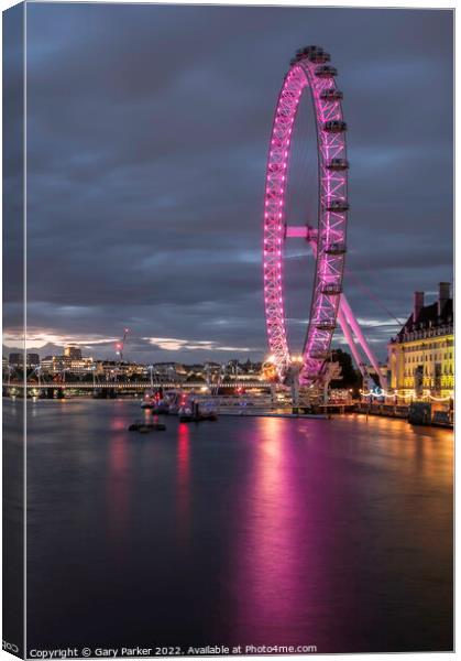 The London Eye at night Canvas Print by Gary Parker