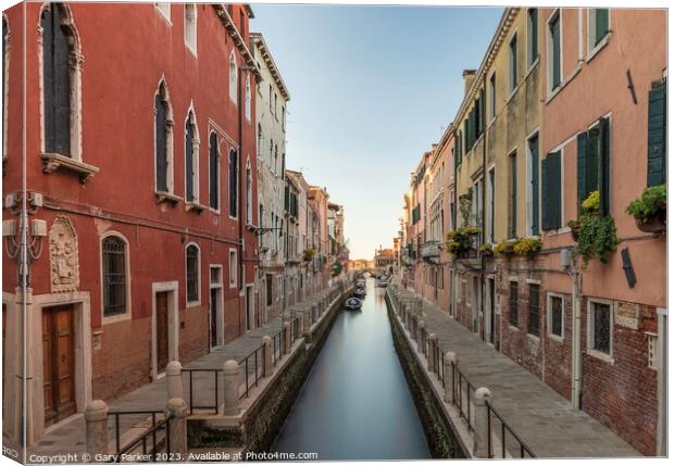 Typical Venetian canal, early in the morning. Venice, Italy. Canvas Print by Gary Parker