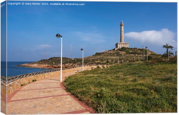 Walking path leading towards the lighthouse in Cabo de Palos, near Murcia, Spain.	 Canvas Print by Gary Parker