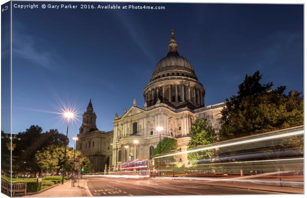 Light Trails past St. Paul's Cathedral, London Canvas Print by Gary Parker