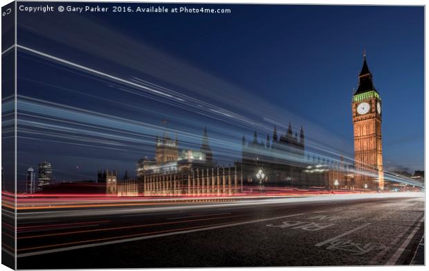 Westminster Bridge, London, at night, with traffic Canvas Print by Gary Parker