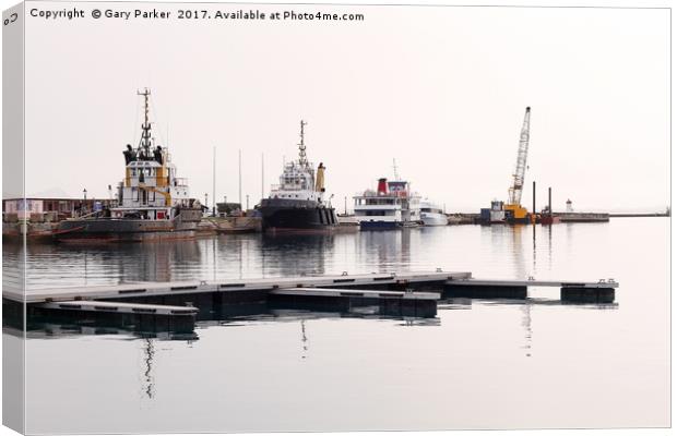 pilot boats against a harbor wall  Canvas Print by Gary Parker