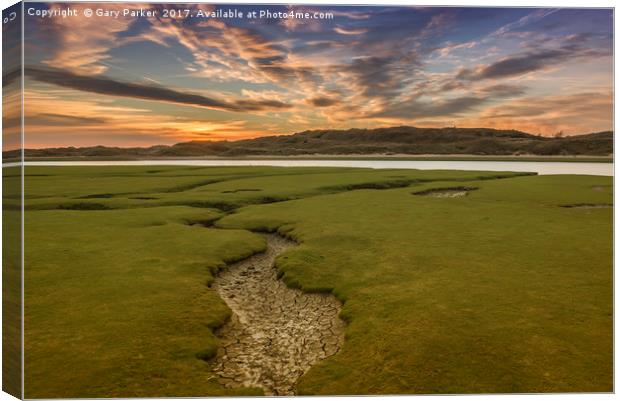 The river Ogmore, south Wales, at sunset. Canvas Print by Gary Parker