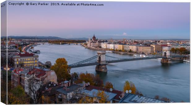 The river Danube and Budapest at sunset Canvas Print by Gary Parker
