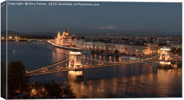 River Danube, Budapest, at night Canvas Print by Gary Parker