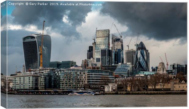 City of London skyline, from the south bank Canvas Print by Gary Parker