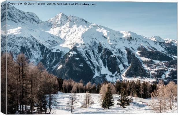 A view of the mountains in the French Alps.  Canvas Print by Gary Parker