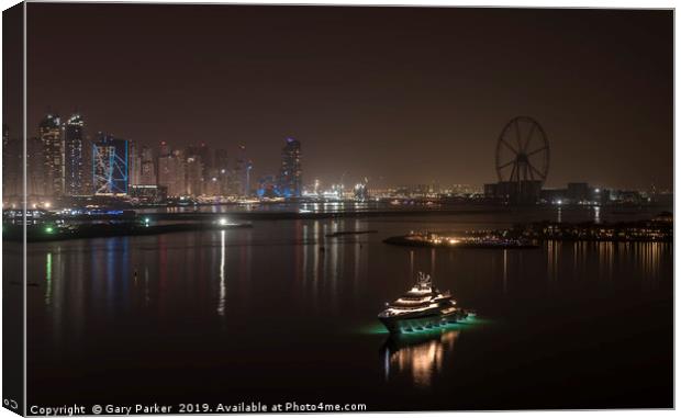 Skyscrapers of Dubai Marina at night.   Canvas Print by Gary Parker