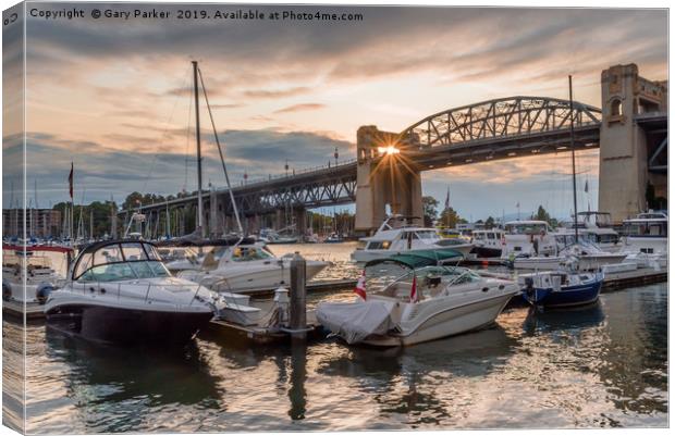 Sunburst through Burrard Bridge, Vancouver, Canada Canvas Print by Gary Parker