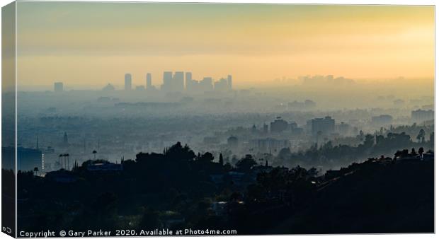 View of downtown Los Angeles, at sunset.	 Canvas Print by Gary Parker