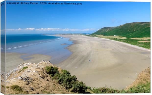 Rhossili beach, from the Welsh Coastal path Canvas Print by Gary Parker