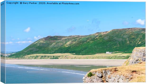 Rhossili Bay, Wales, on a summers day  Canvas Print by Gary Parker