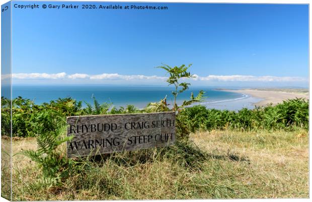 'warning Steep Cliff' sign above Rhossili bay Canvas Print by Gary Parker