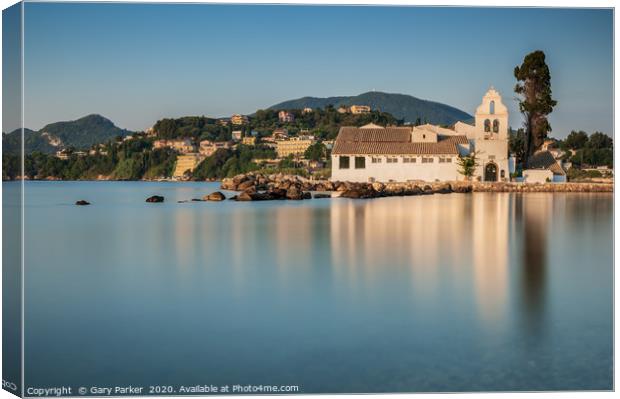 Vlacherna Monastery Corfu, Greece, at sunrise.	  Canvas Print by Gary Parker