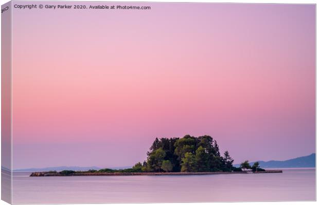 Mouse Island, Corfu, Greece, at sunrise Canvas Print by Gary Parker