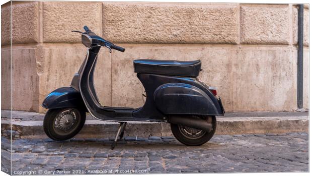 Vintage scooter against old wall in Rome Canvas Print by Gary Parker