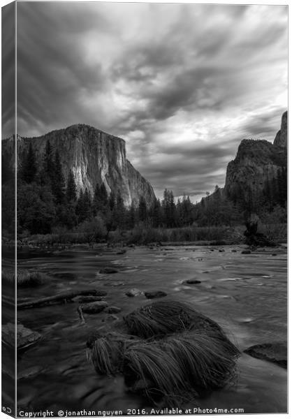 storm over Yosemite Valley BW Canvas Print by jonathan nguyen