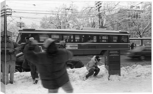 Snowball fight... war! Canvas Print by Alfredo Bustos