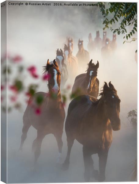 Horse Herd Coming Home Canvas Print by Russian Artist 