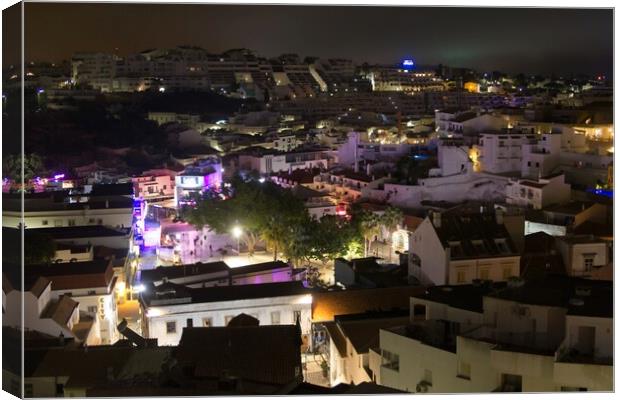Bright Night Lights in Albufeira Old Town Canvas Print by Rob Cole