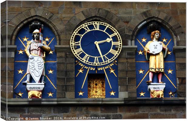 Cardiff Castle Clock Mars and Sun Statues Canvas Print by James Brunker