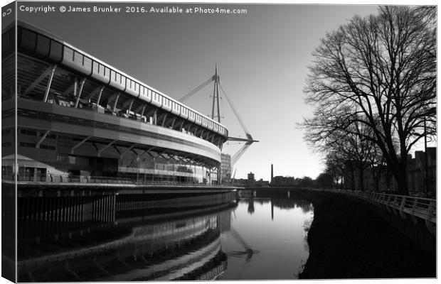 Millennium Stadium And River Taff Cardiff Canvas Print by James Brunker