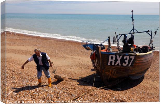 Fisherman returning home Hastings East Sussex Canvas Print by James Brunker