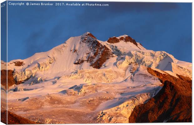 Mt Huayna Potosi Glaciers at Sunrise Bolivia Canvas Print by James Brunker