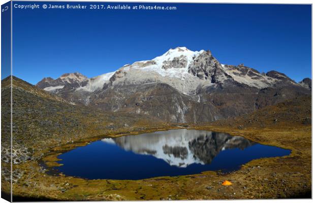 Mt Huayna Potosi Reflections and Lake Bolivia Canvas Print by James Brunker