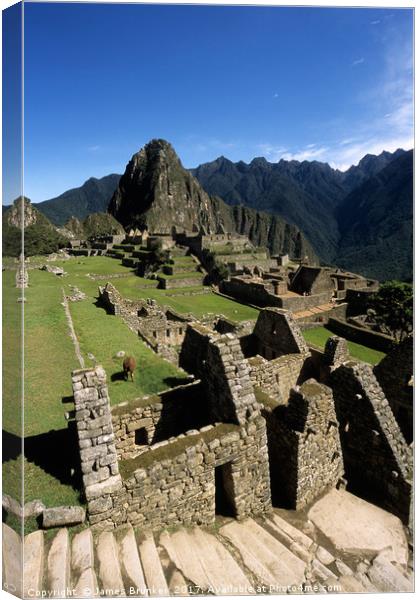 Inca Houses and Main Square in Machu Picchu Peru Canvas Print by James Brunker