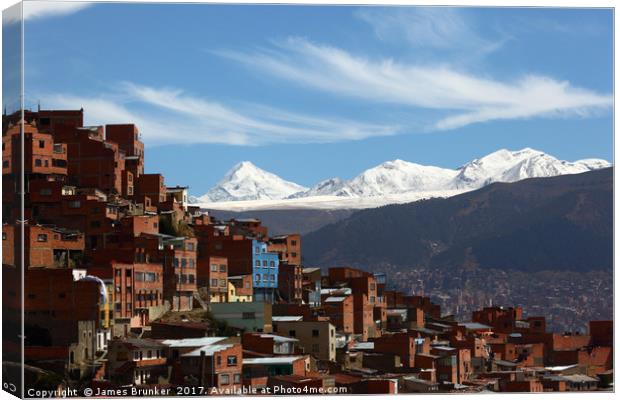 Suburbs of La Paz and Cordillera Real Bolivia Canvas Print by James Brunker